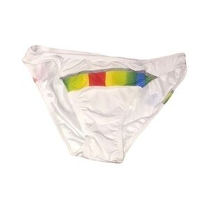 White with Mukticolor Bikini Bottom Size Large New Without Tags